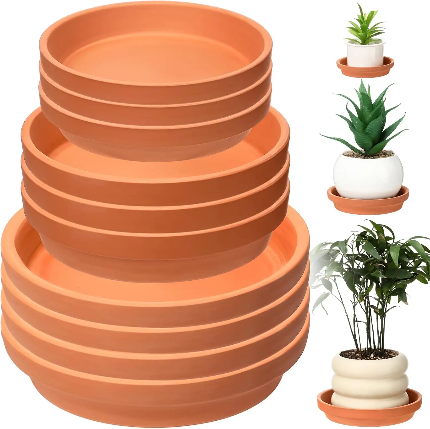 

10 Pcs Terracotta Pot Plant Saucer Set, Terracotta Planter 4.53inch 6.5inch 8.5inch for Indoors Outdoor, Durable Flower Drainage