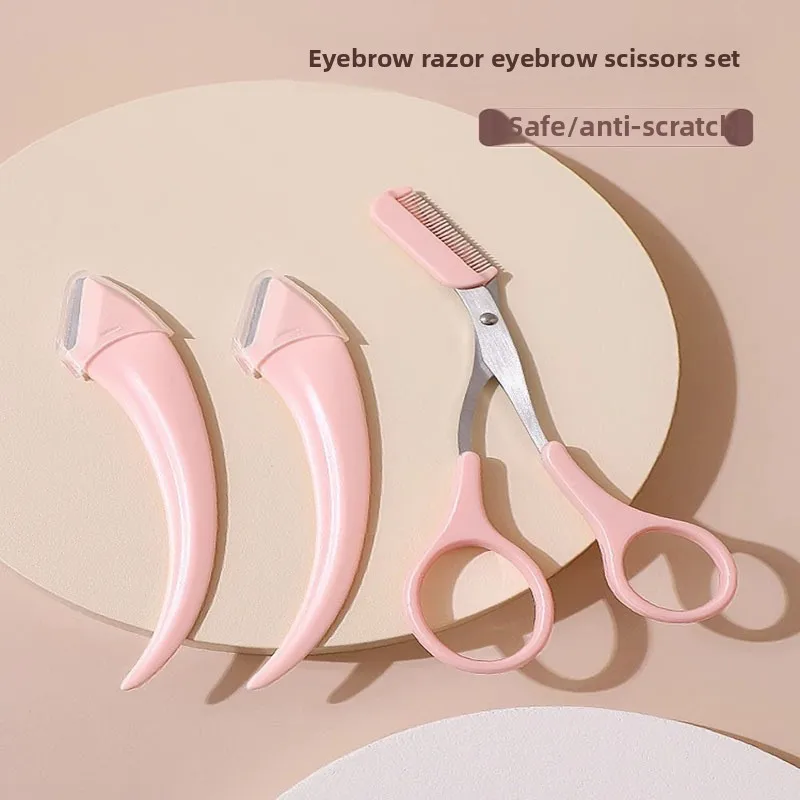 Curved Moon Eyebrow Knife Eyebrow Clip Stainless Steel Eyebrow Shaver Eyebrow Grooming Tool Set Anti-scratch Eyebrow Scissors