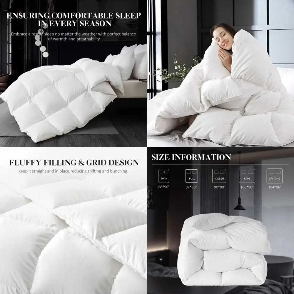 

Всесезонное плюшевое одеяло размера Queen с наполнителем из гипоаллергенного белого утиного пуха, чехол из 100% хлопка, 90x90 дюймов