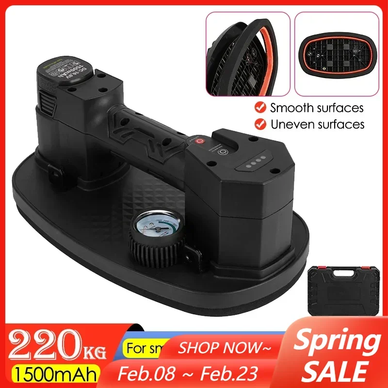 

Industrial Grade Electric Vacuum Suction Cup with Pressure Gauge 220KG Heavy Duty Vacuum Lifter for Granite Tile Glass Lifting