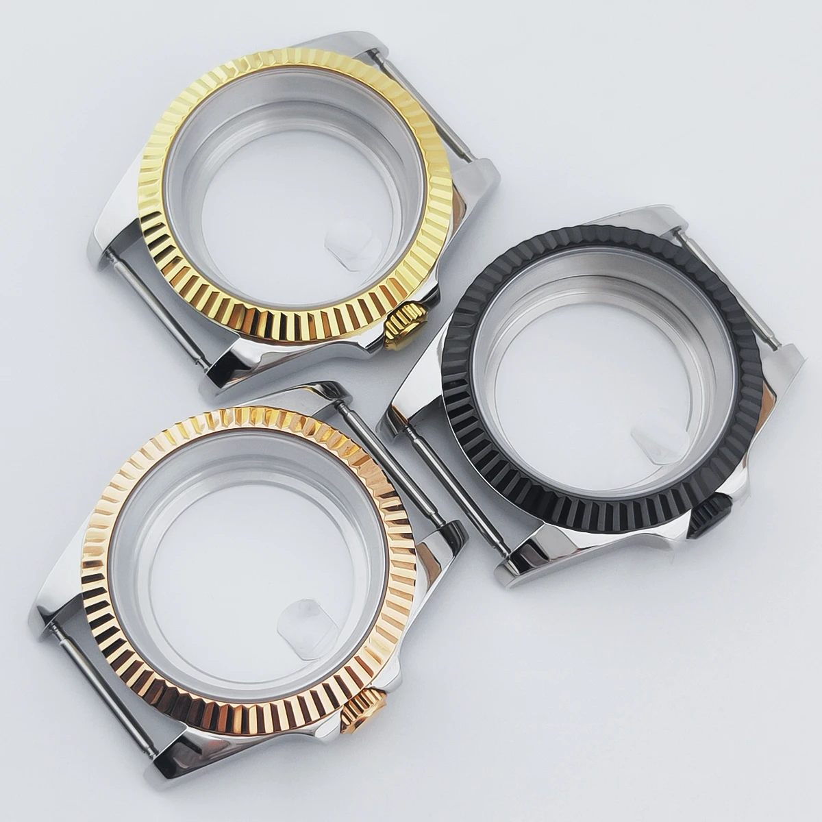 BOTIONI 36 mm/39 mm Uhrengehäuse, Saphirglas, passend für NH35-Uhrwerk, NH36, NH34-Uhrwerk, Wellenkante, solide Rückseite, 316L-Edelstahl