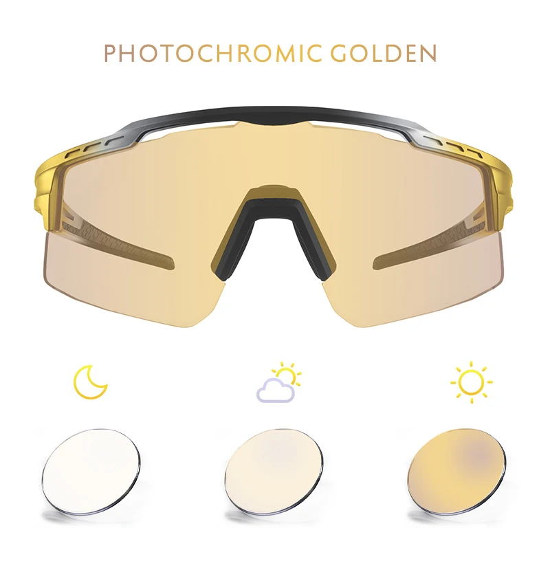 Kapvoe-RED Photochrome Gold Fahrradbrille Sport Herren Sonnenbrille für Herren Fahrrad Damen Outdoor UV400 Fahrradbrille – Detail 6