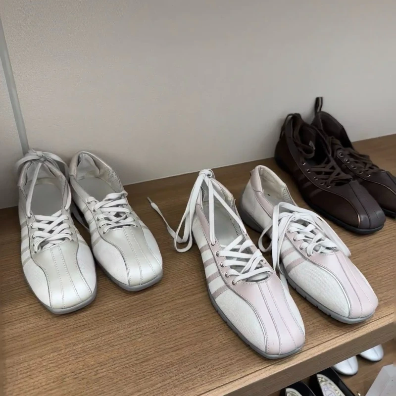 

Женские балетки, осень 2023, спортивные балетки, корейская версия, одинарные туфли Marijin в стиле ретро с перекрестной шнуровкой