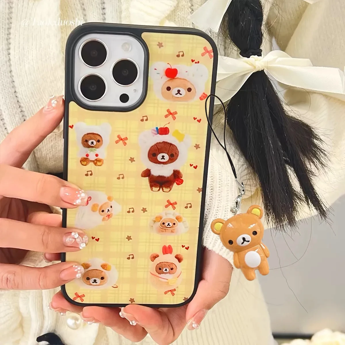 Ins الكورية الكرتون لطيف الأصفر متقلب Rilakkuma جراب هاتف آيفون 17 الهواء 16 15 14 13 12 11 برو XR ماكس 8 7 زائد Y2K غطاء #1