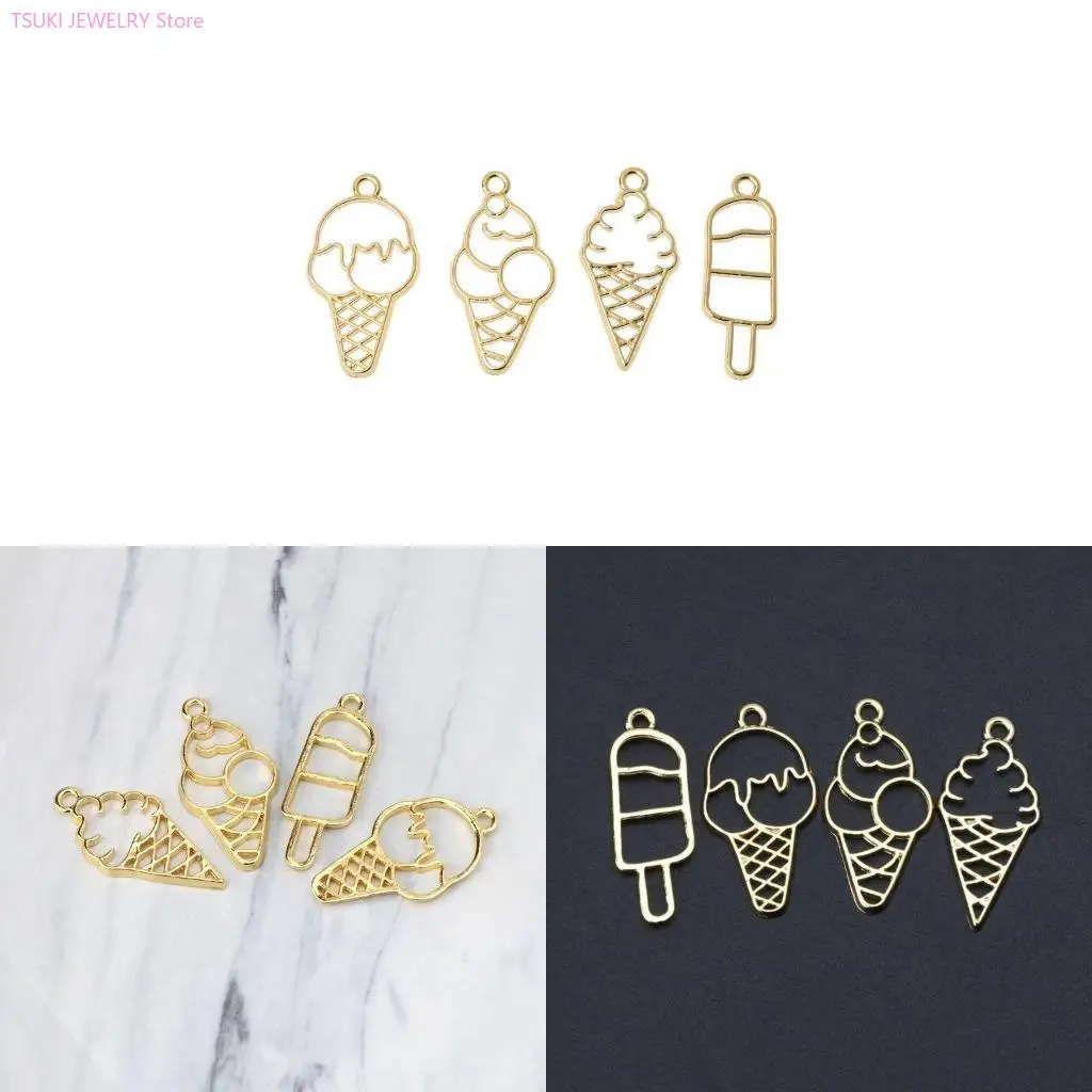 

62KE 4x Sweet Ice-Cream Blank Metal Frame Pendant Bezel Setting for DIY Jewelry