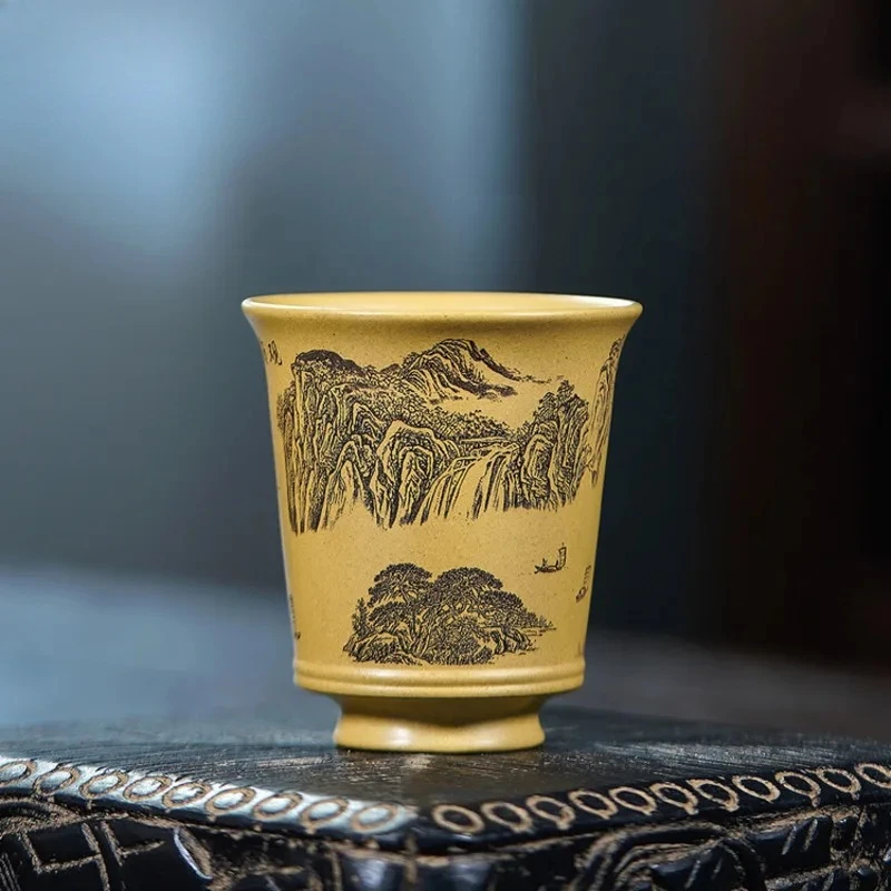 150ml Yixing Purple Clay Landscape Teacup Antique Tea Bowl Sample Tea Cup Tea-tasting Smelling Cup Jianzhan Master Cups Cha Gift