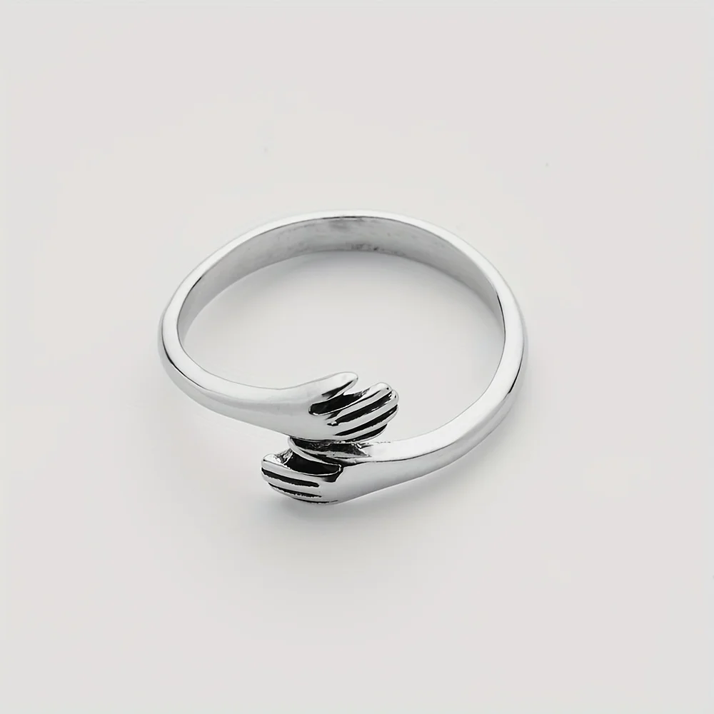 Vintage Hug Rings For Women Silver Color Romantic Forever Love Hug Opening Finger Wedding Bands Valentine's Day Finger Ring Gift image 5