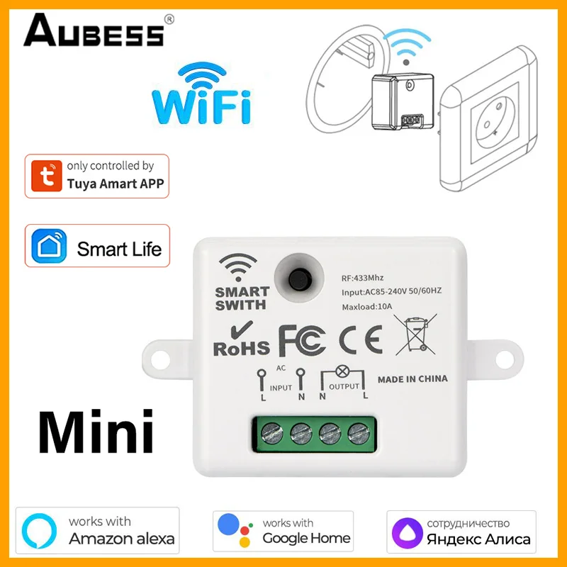 Interruptor de luz inteligente inalámbrico para el hogar, 433Mhz RF de Panel de pared, Control remoto por aplicación, Mini receptor de relé de 220V, ventilador de lámpara Led