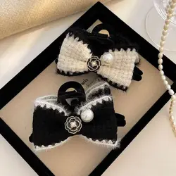 1/2pc Autumn and winter clip style, light luxury, small fragrance, bow hair clip, plush high-end hair accessory, camellia flower