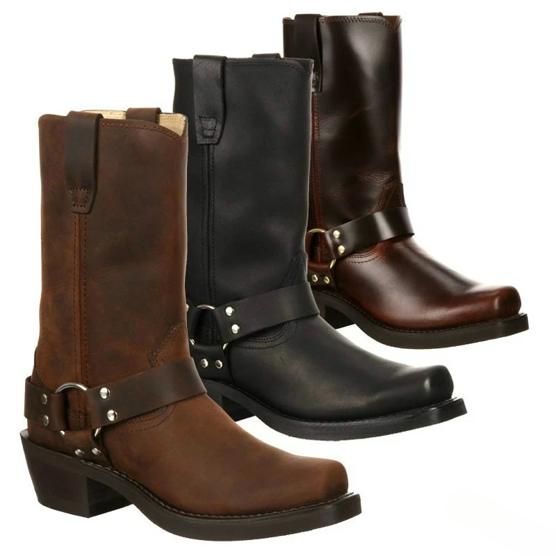 Luxury Retro Men's Cowboy Boots Mid Calf Western Boots New Buckle Strap Knight Boots Pu Leather Slip on Men Boot Plus Size 38-48