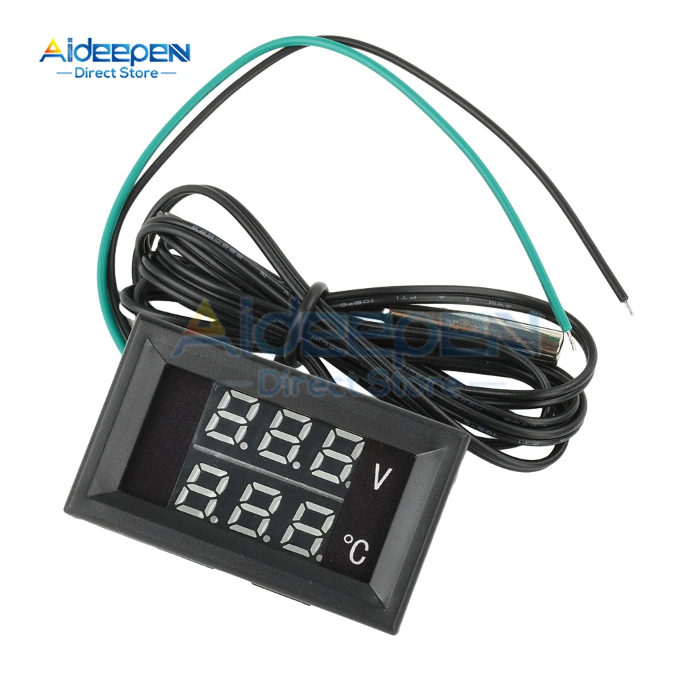 Voltímetro de temperatura de coche 2 en 1 DC 4-28V medidor de voltaje automático pantalla medición Digital para coche motocicleta barco termómetro