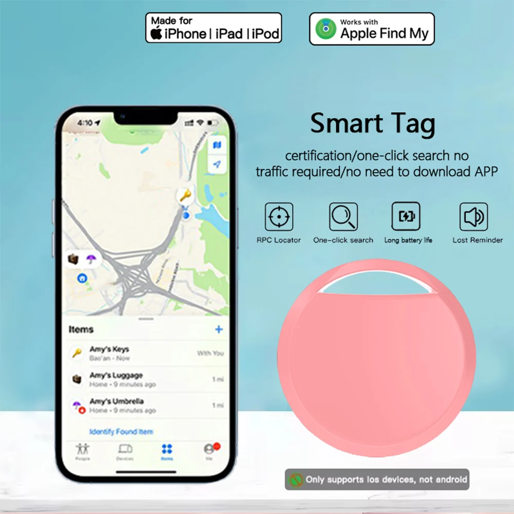 

Air Tags-Pink Smart tags Works with Apple Find My (iOS only) Location Tracker Suitable for luggage keys backpacks satchels etc