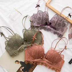 Adjustable Lace Floral Embroidery Bralette - Sexy Comfortable 3/4 Cup Wireless Underwear for Women Girl Brassiere Underwear