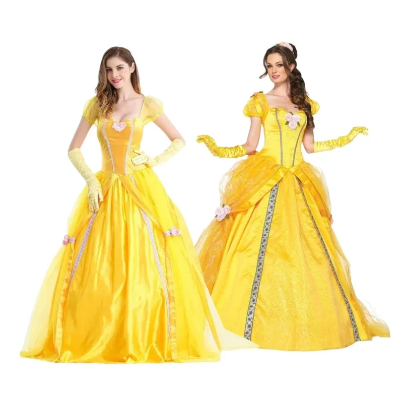 Beautiful Princess Cosplay Dress Beauty The Beast costume Adult Women Court Long Presses Masquerade Party Dress Women's Animal C