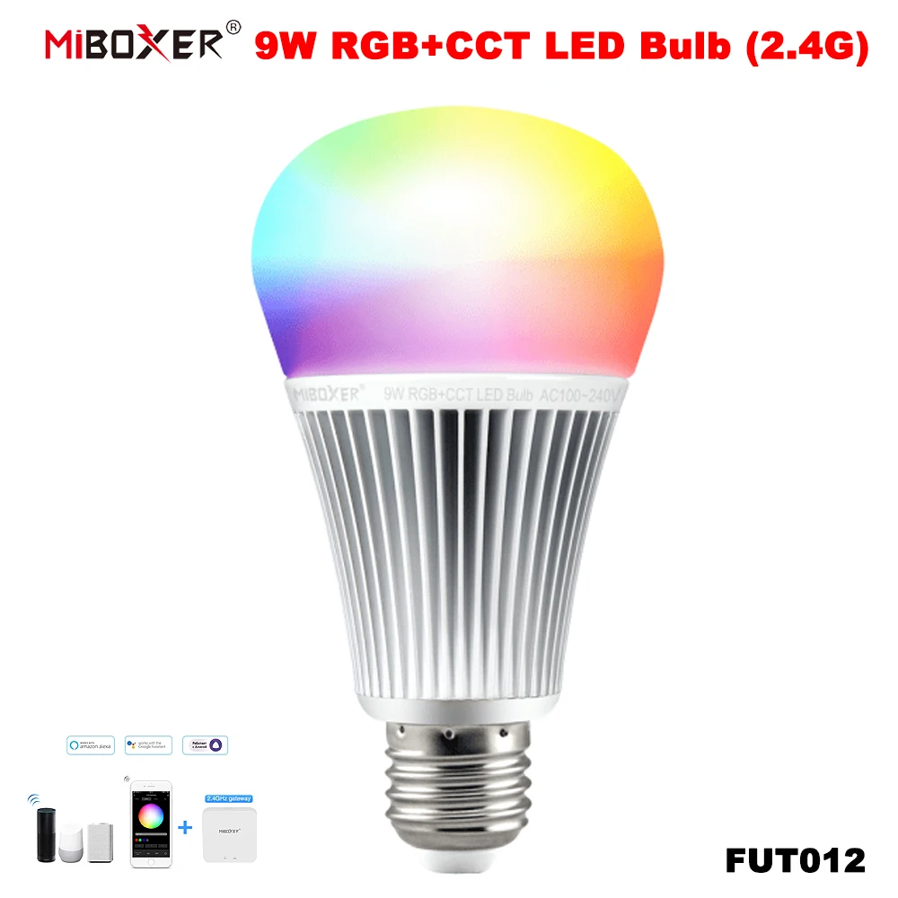 

Miboxer FUT012 AC85-265V E27 9 Вт RGB + CCT Smart 2,4 ГГц WiFi яркость/цветовая температура регулируемое приложение Голосовое управление лампочка