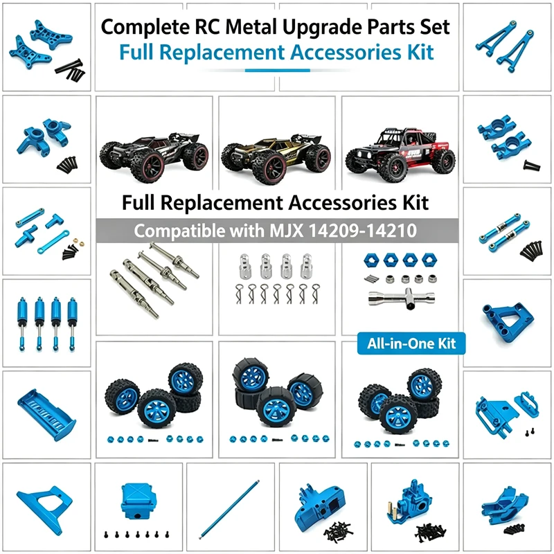 MJX Hyper Go 14210/14209 H14BM RC Car Upgrade Parts Metal Steering Cup Upper Lower Swing Arm Set Shock Tower Bracket Body Post