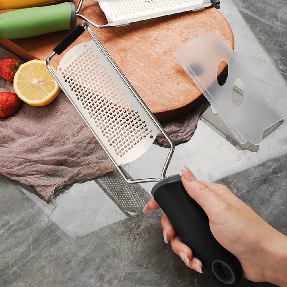 Cheese Grater & Lemon Zester With Protect Cover Cleaning Brush Stainless Steel Cheese Slicer Dishwasher Safe Kitchen Gadget