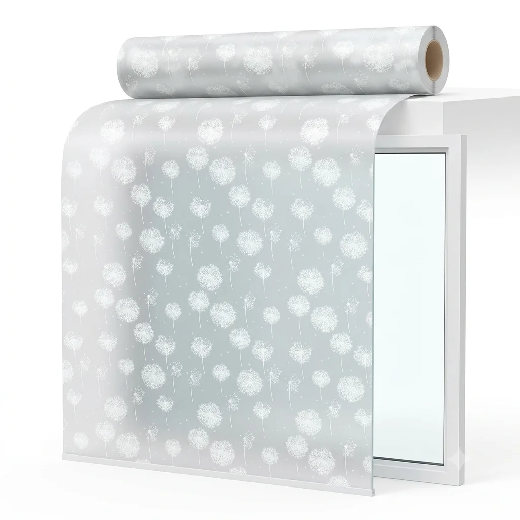 Dandelion Pattern Frosted Self-Adhesive Window Film Privacy Glass Sticker Anti-Glare Light Filter Removable Decal for Home Decor