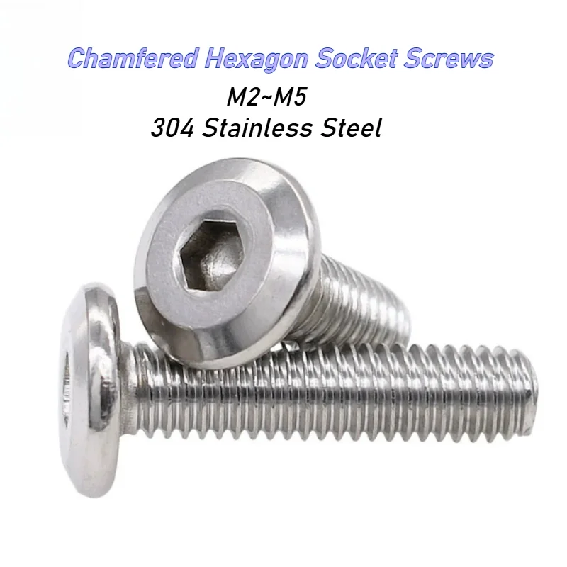 304 Stainless Steel Chamfered Hexagon Hex Socket Screws M2 M2.5 M3 M4 M5 Allen Beveled Edge Furniture Screws Connecting Bolts