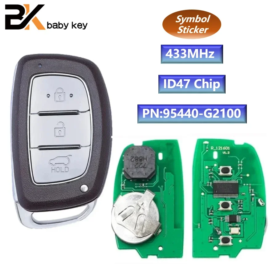 

PN:95440-G2100 for Hyundai Ioniq 2016 2017 2018 2019 433MHz ID47 Chip 3 Buttons with Logo Keyless Go Smart Remote Car Key