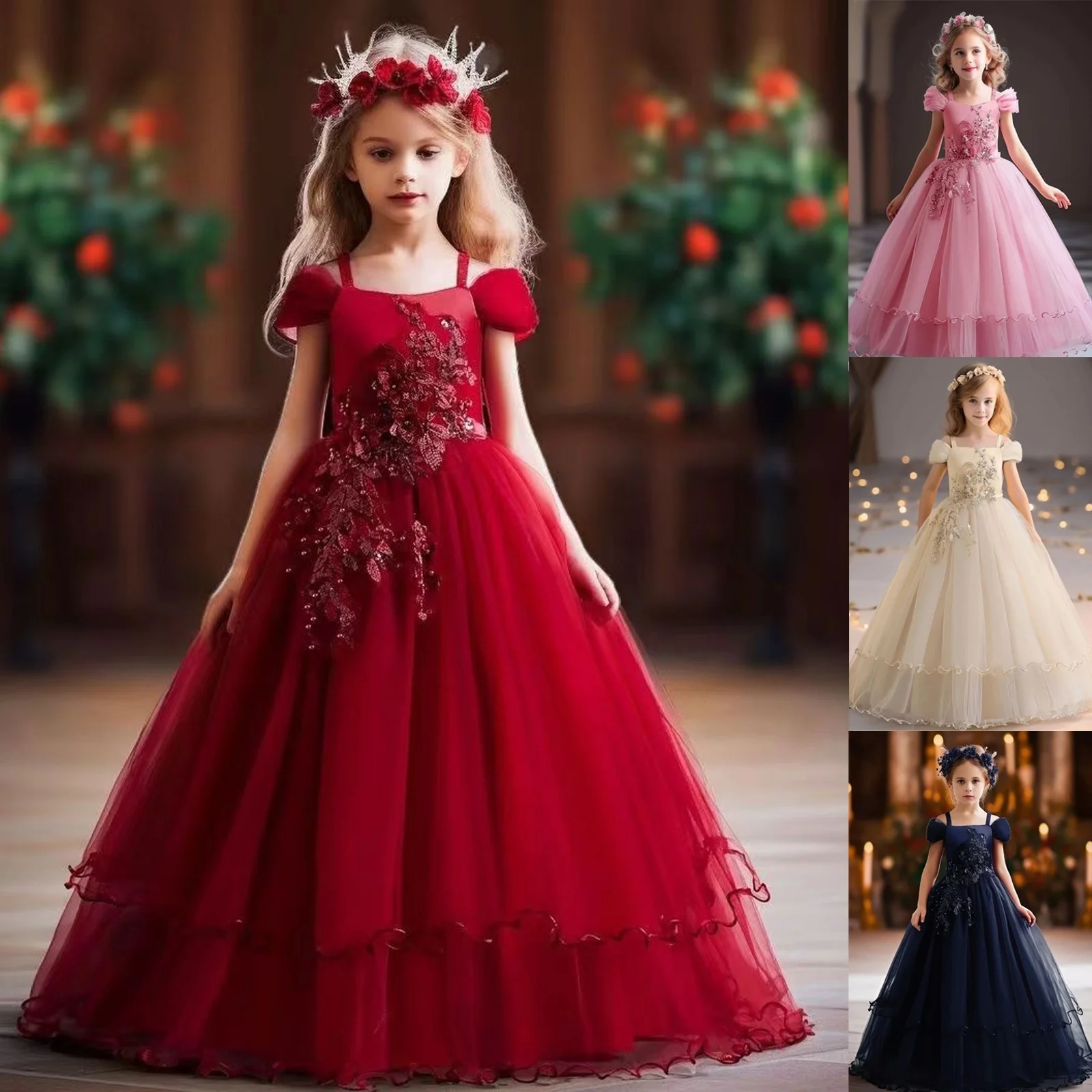 

High-End Graduation Performance Clothing Dress Sequin Princess Long Formal Flower Girl Wedding Party Dress Elegant Evening Dress