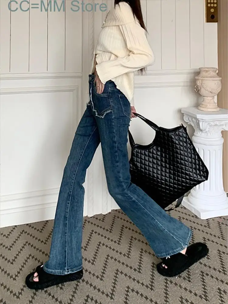 Nuovi jeans vintage a vita alta donna moda coreana pantaloni svasati slim casual pantaloni in denim chic Harajuku solidi femminili autunno