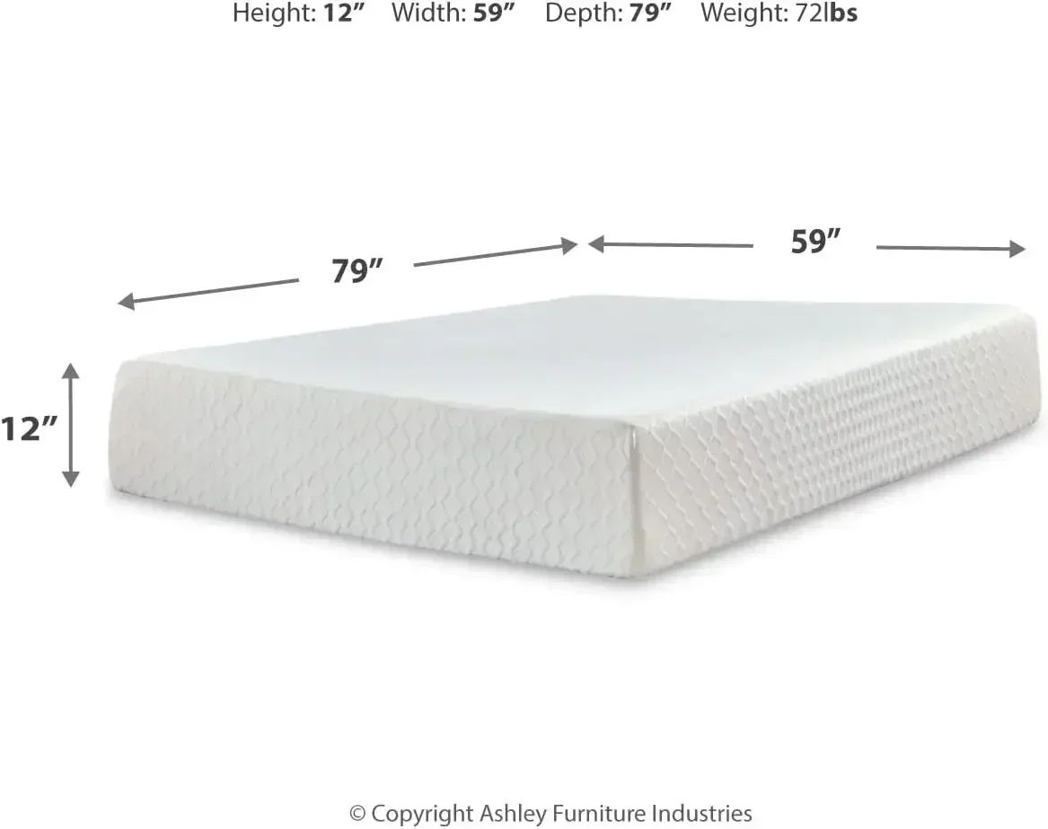 Ashley Chime-Medium Firm Memory Foam Mattress, Signature Design, CertiPUR-US Certified, Queen White, 12