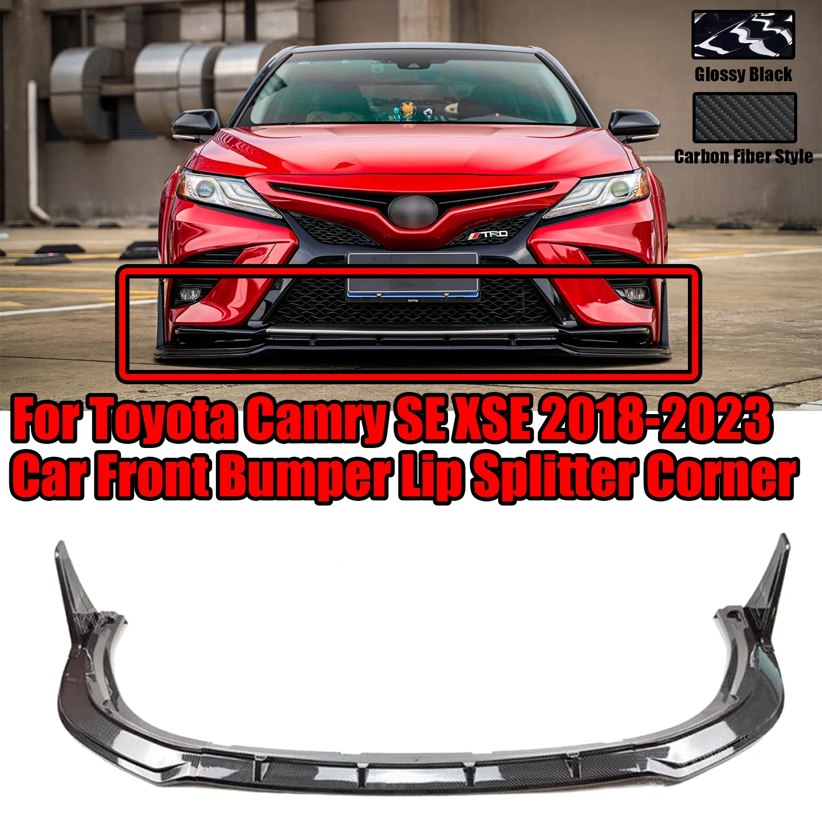 5PCS For Toyota Camry SE XSE 2018-2023 Winglet Carbon Fiber Style Car Front Bumper Lip Splitter Spoiler Glossy Black ABS