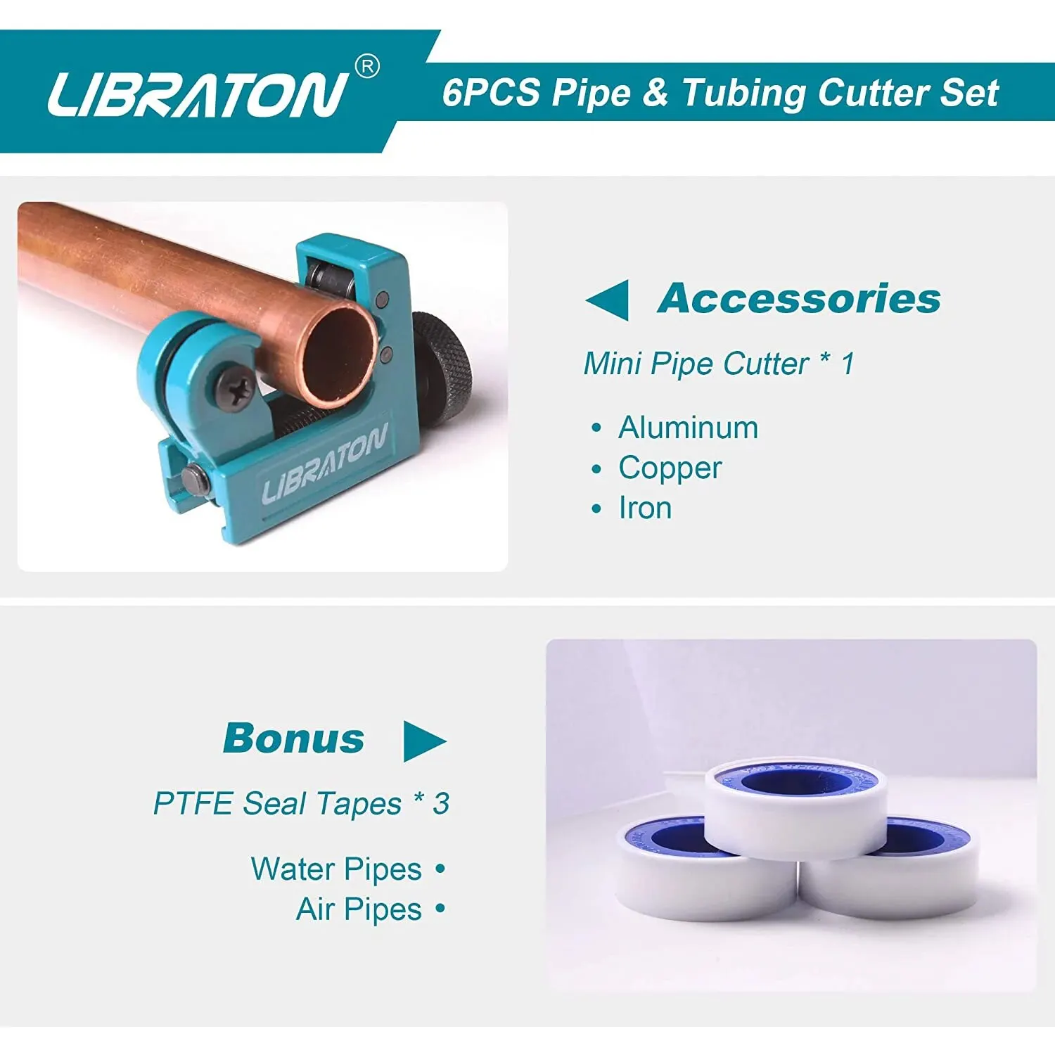 Libraton Pex Pipe Cutter 31mm PEX Tube Cutter 3-22mm PEX Pipe Cutting Tools for PEX PVC PPR Plastic Extra PTFE Seal Tapes 400\