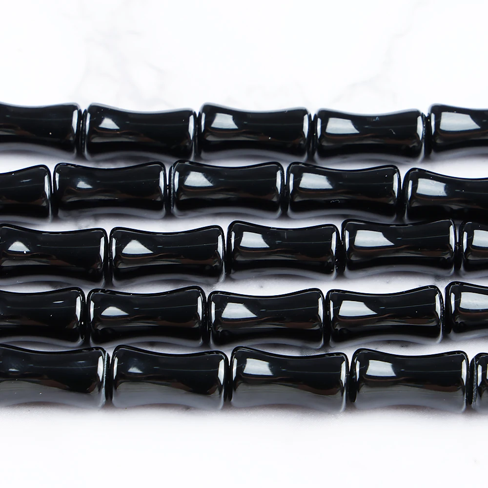 A++ Natural Black Agate 8*15mm Bamboo Shape Beads for Jewelry Making Bracelets Wholesale Stone Beads DIY Accessories