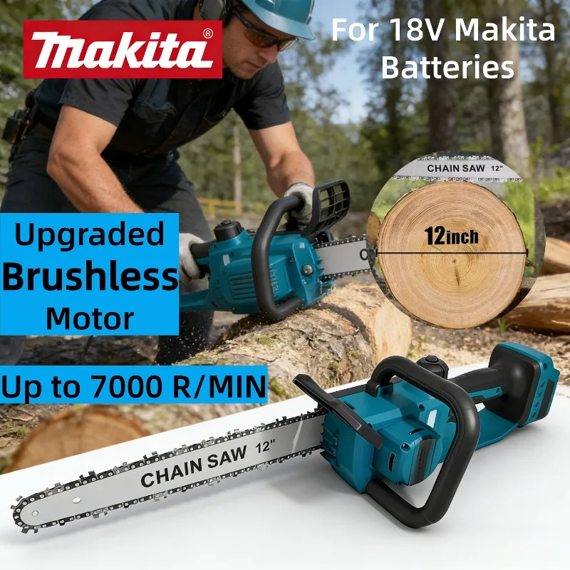 

Makita 600W Handheld Brushless Woodworking Chainsaw Power Tool 12-inch Cordless Blue Electric Chainsaw For Makita 18/20V Battery