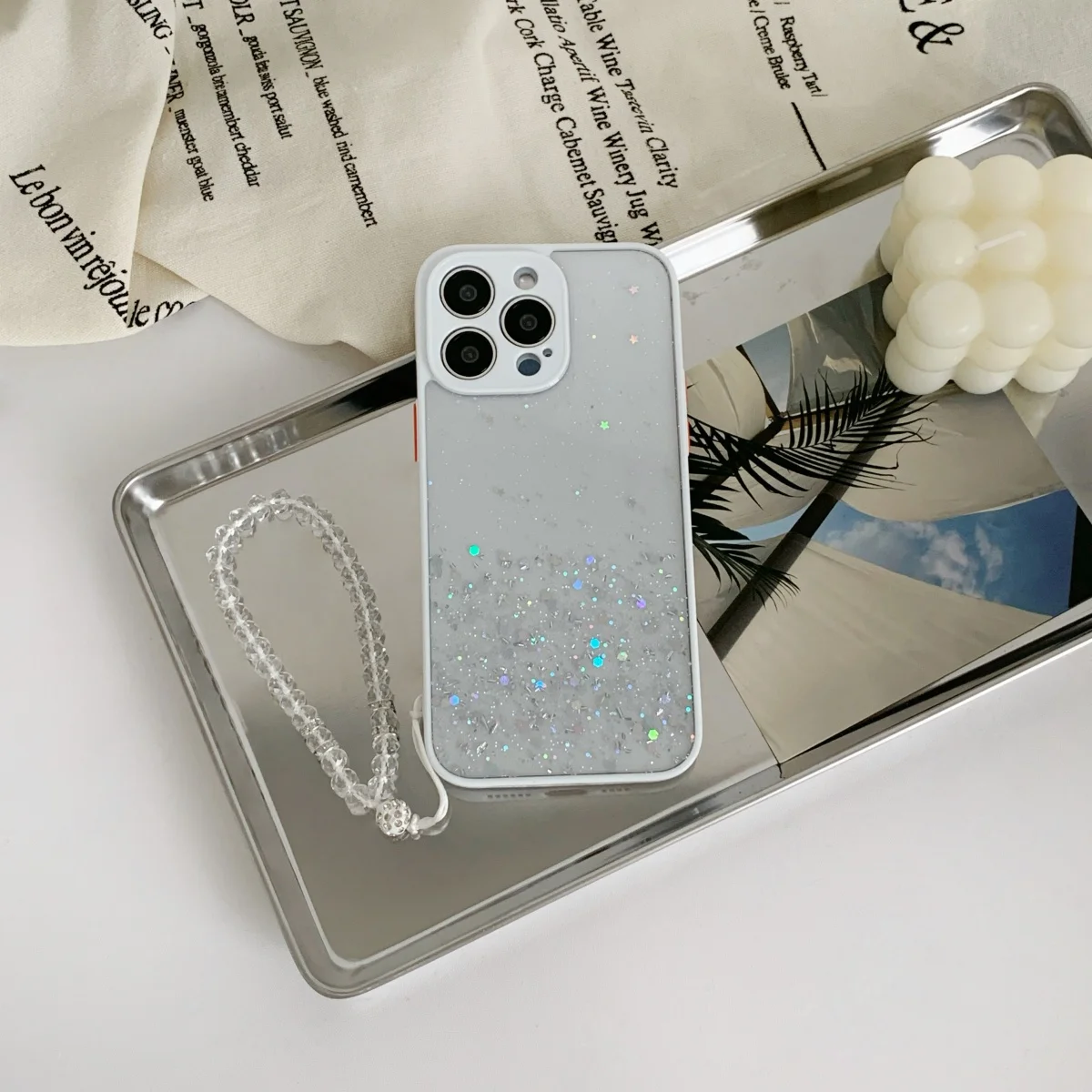 Anti-fall Star Shiny Powder Phone Case With Chain For iPhone 15 14 13 12 11 Plus Mini Pro Max X XS XR 7 8 Cover