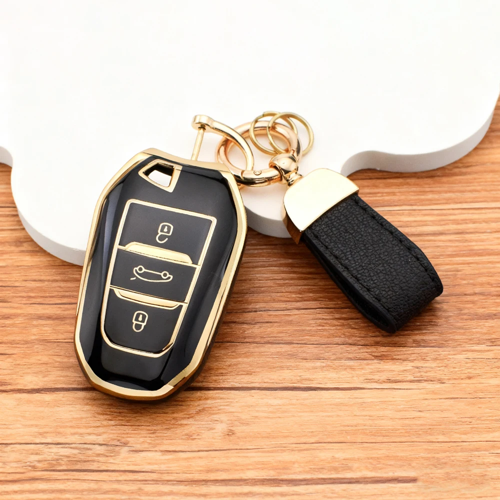 حافظة مفاتيح السيارة الأنيقة الناعمة من مادة البولي يوريثان + سلسلة مفاتيح لسيتروين DS3 DS5 C3 C4 C3 XR | بيجو 3008 4008 5008 308 508 حقيبة واقية #1