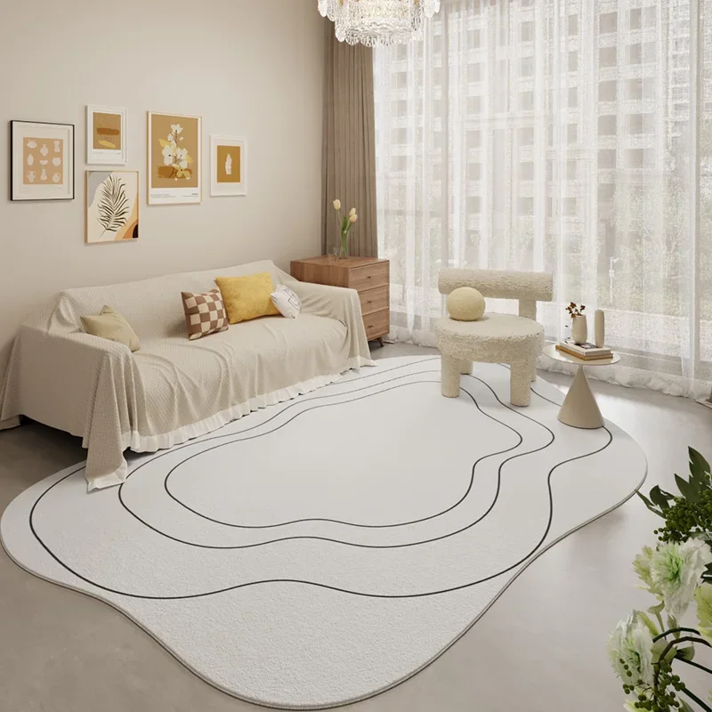 Cream Style Rugs for Bedroom Home Fluffy Soft Floor Mat Minimalist Lines Living Room Decoration Carpet Thicken Plush Bedside Rug