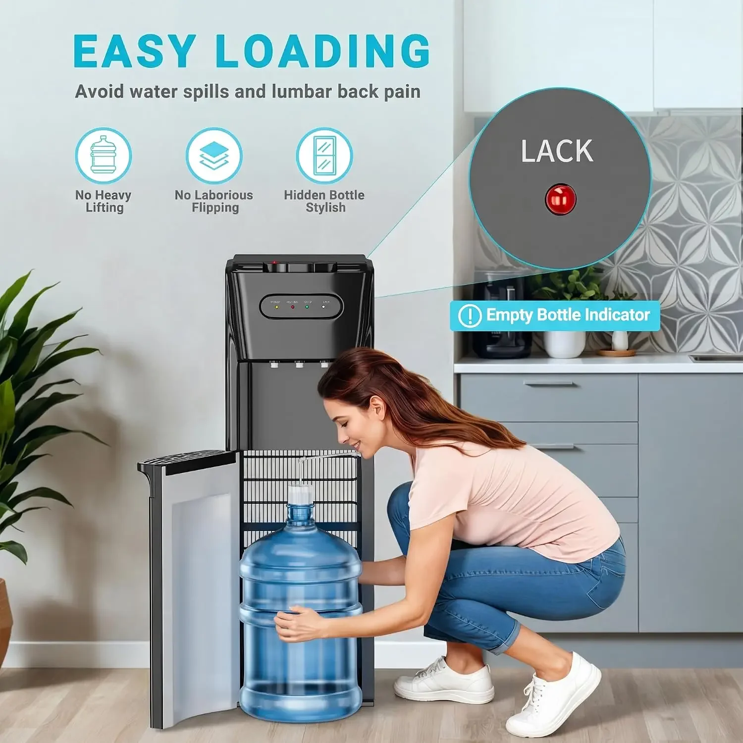 Bottom Loading Water Cooler Dispenser,3 Temperature Settings - Hot, Cold & Room, Empty Bottle Indicator, Child Safety Lock