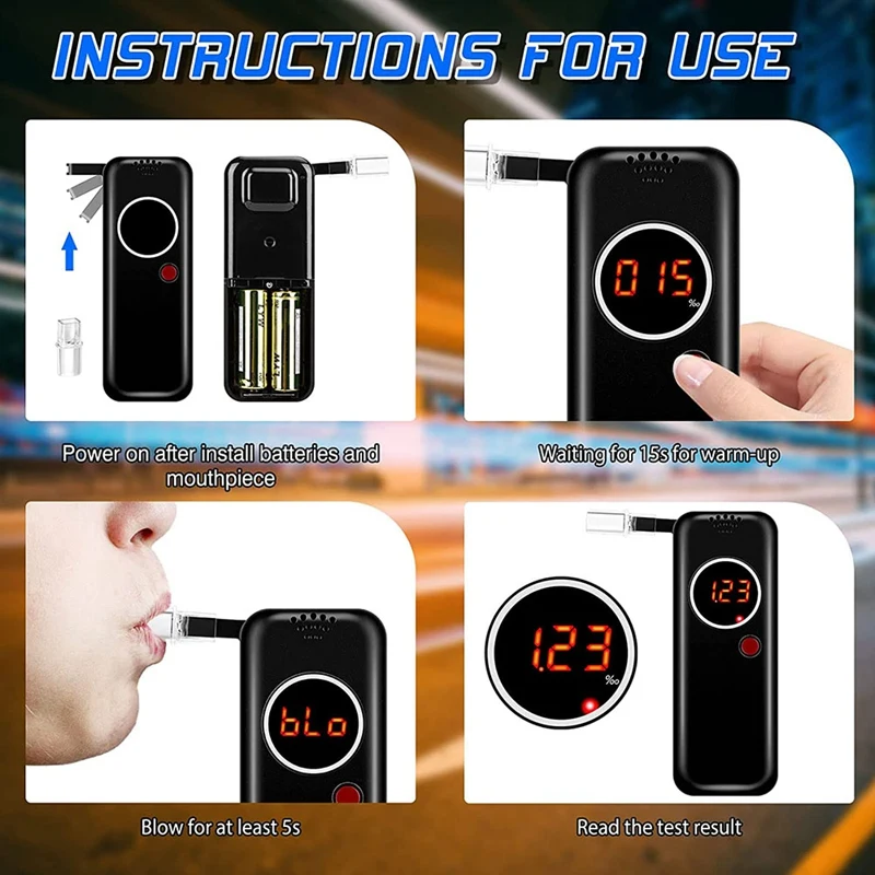 Alcohol Breathalyzer, Digital Display Grade Accuracy Alcohol Breath Tester, Portable Alcohol Tester With 10 Mouthpieces