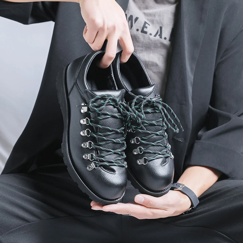 

Men Trendy Fashion Derby Shoes Black Brown American Thick-soled Anti-slip Outdoor Mountaineering Work Shoes Social Shoes Men