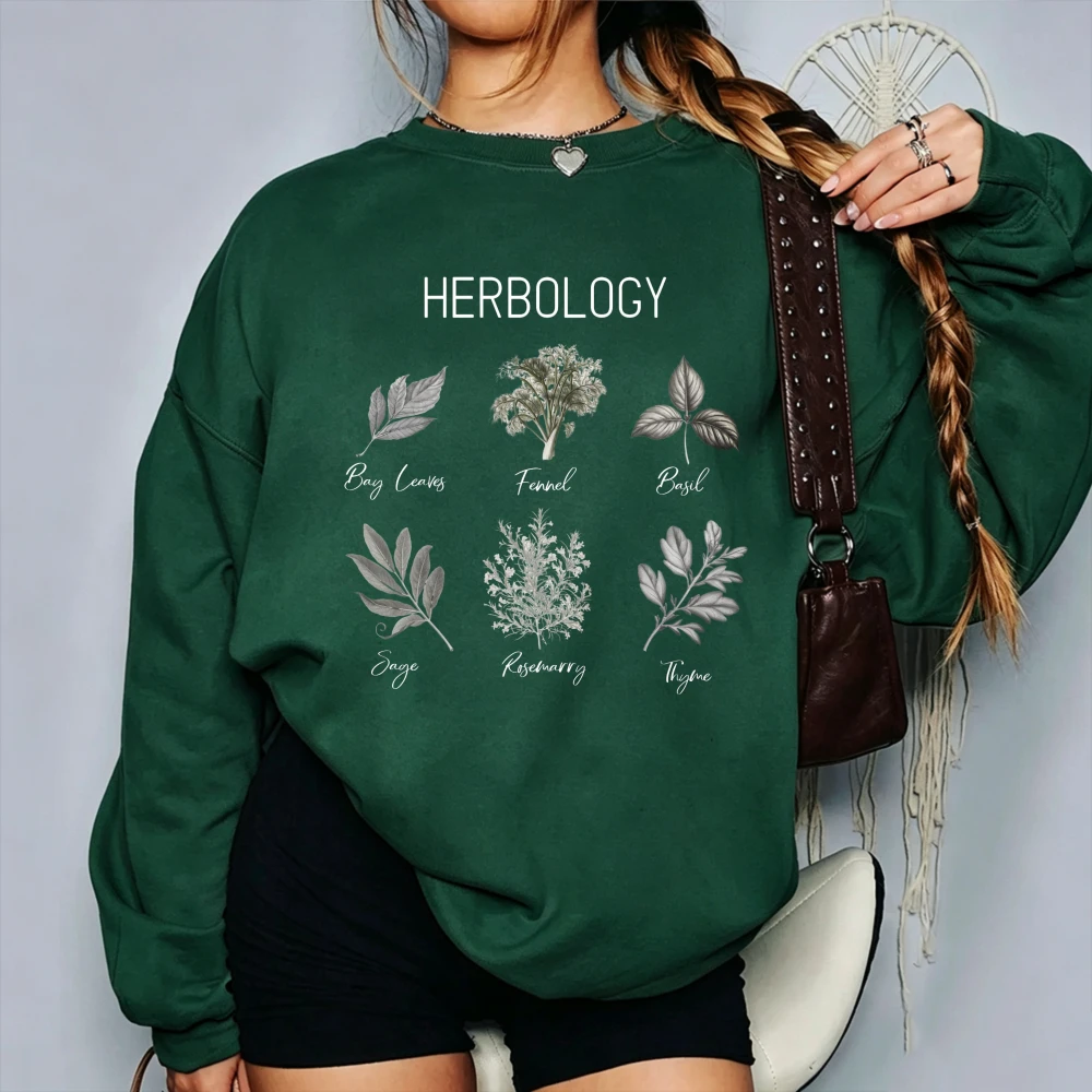 Herbology Vintage Herbal Plant Sketch Graphic Pullover Wizard Magic Botanical Herb Chart Art Print Fall Winter Unisex Sweat Tops