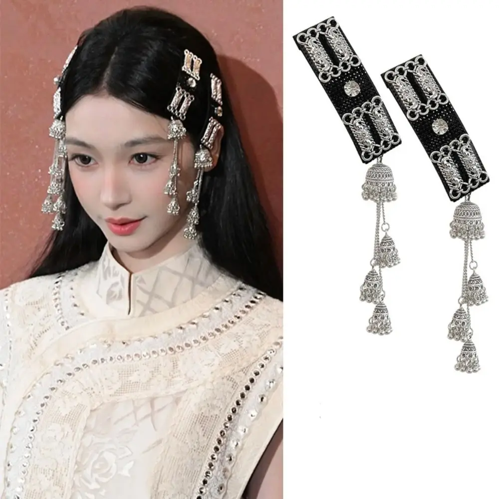 Temperament Vintage Ethnic Style Hair Clip Elegant Silver Chinese Style Tassel Hairpin Alloy Headwear Tassel Side Clip Women