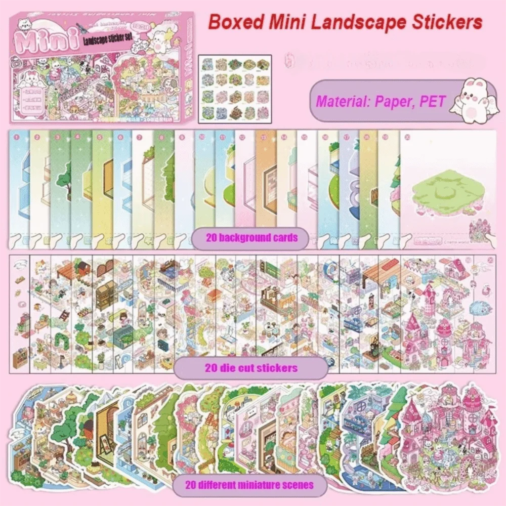 

Creative Cartoon 3D Landscape Sticker Book DIY PET Cabin Scene Pocket Sticker Miniature House Sticker Cabin Scene for Kids