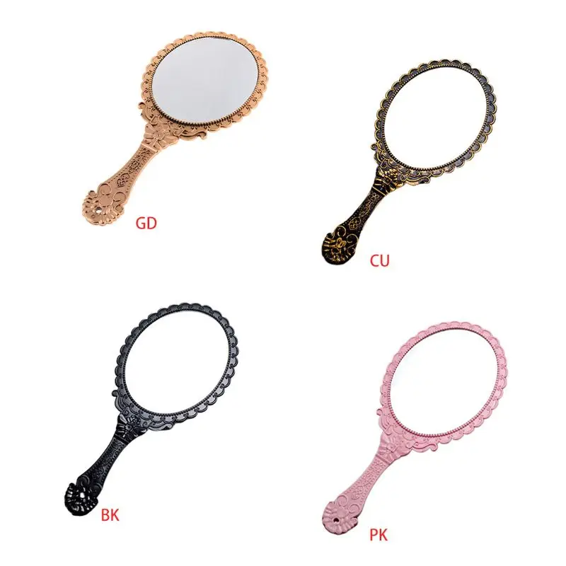 GU284 Womens Princess Vintage Handheld Mirror Metallic Plastic Shell Classical Oral Vanity Makeup Cosmetic Tool with Handle Ju25