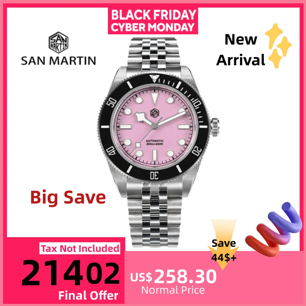 

San Martin 40mm Enamel Dial NH35 Automatic Watch Men Brown Bezel Luxury Snowflake BGW-X1 Sapphire Dive SN0128
