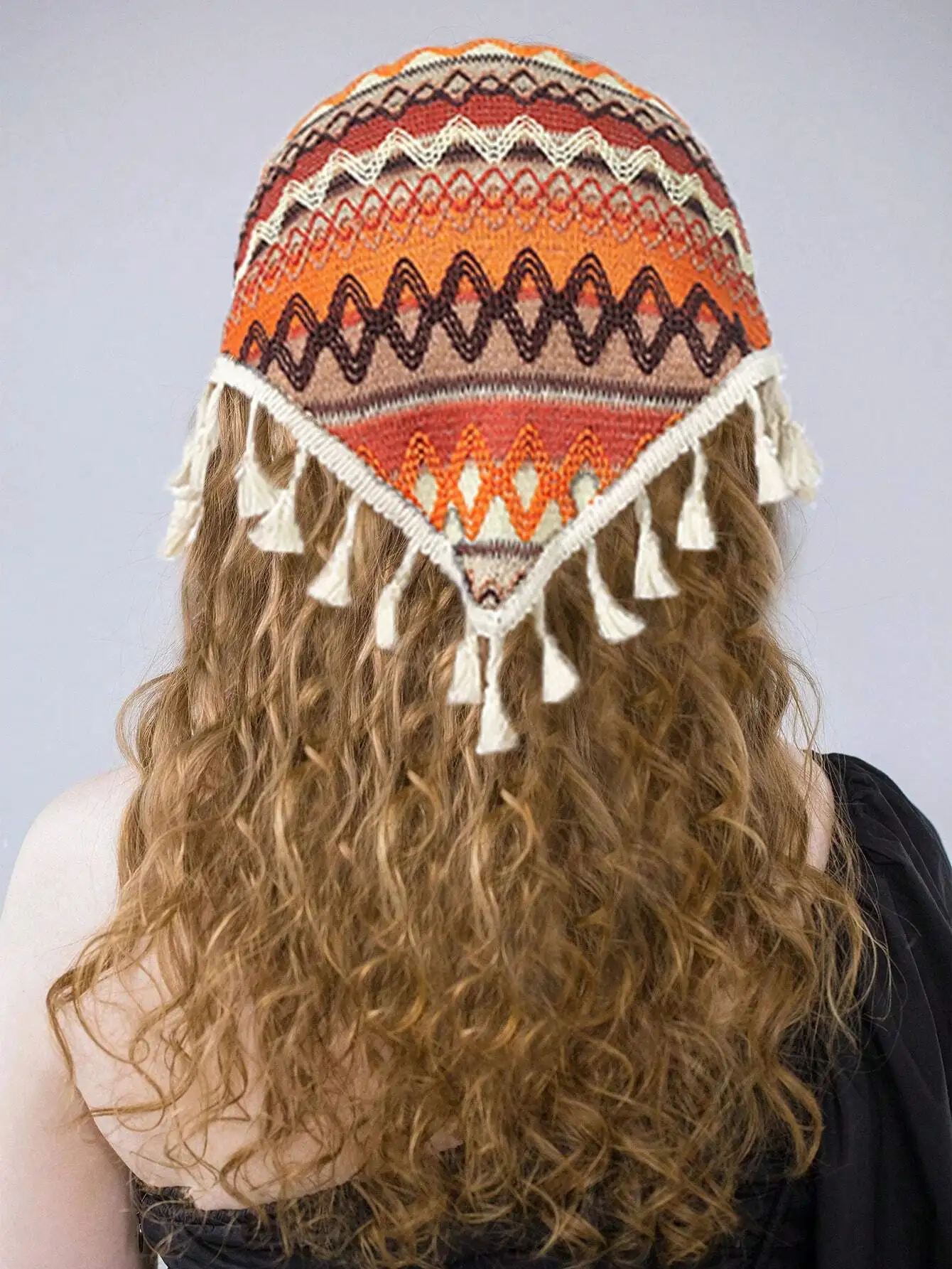 

Bohemian Orange Tassel Bandana Headband Scarf For Women Boho Hair Accessory Summer Vacation