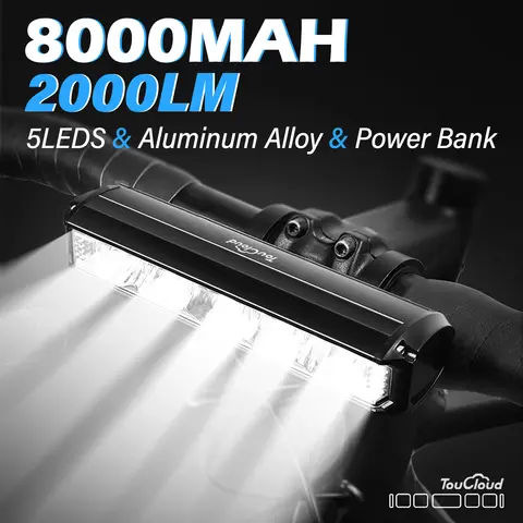 2000LM LED 자전거 전조등 넓은 조명 알루미늄 합금 방수 8000mAh 플래시라이트 MTB 자전거 라이트 액세서리 테일 라이트