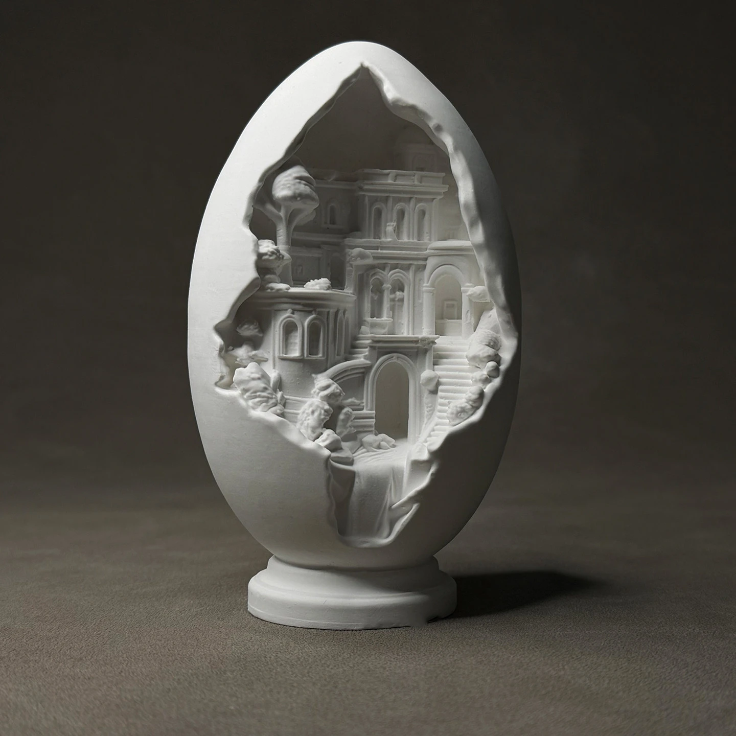 Creative Egg Statue Plaster Sculpture Ancient Architecture Figurine Home Office Decor Art Bookshelf Cabinet Desktop Study Orname