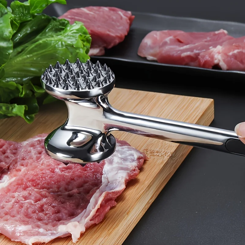 Stainless Dual-Sided Nails Meat Mallet Used For Steak, Chicken, Fish, Meat Tenderizer Needle With Rubber Comfort Grip Handle