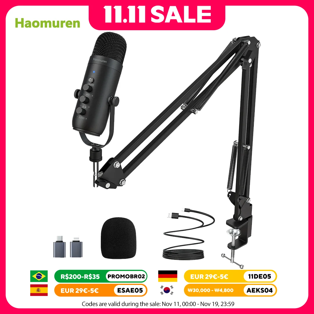 

Haomuren Professional USB Condenser Microphone With Boom Arm For PC Studio Streaming Microphone Kit For Youtube Recording