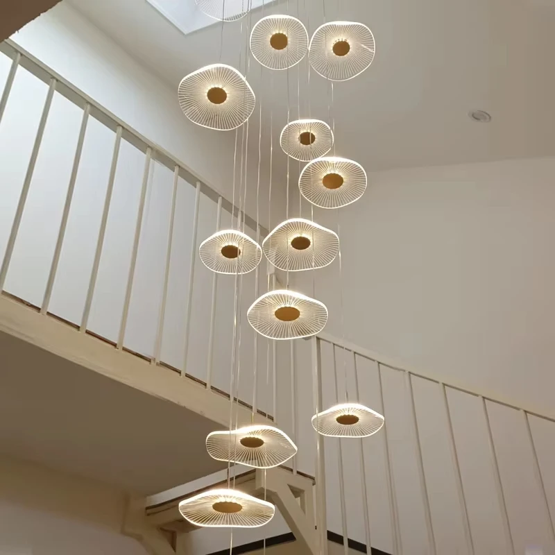 Staircase Lighting High-rise House Stair Chandelier Dining Room Hanging Lamps Lotus Leaf Home Chinese Style Decorative Droplight