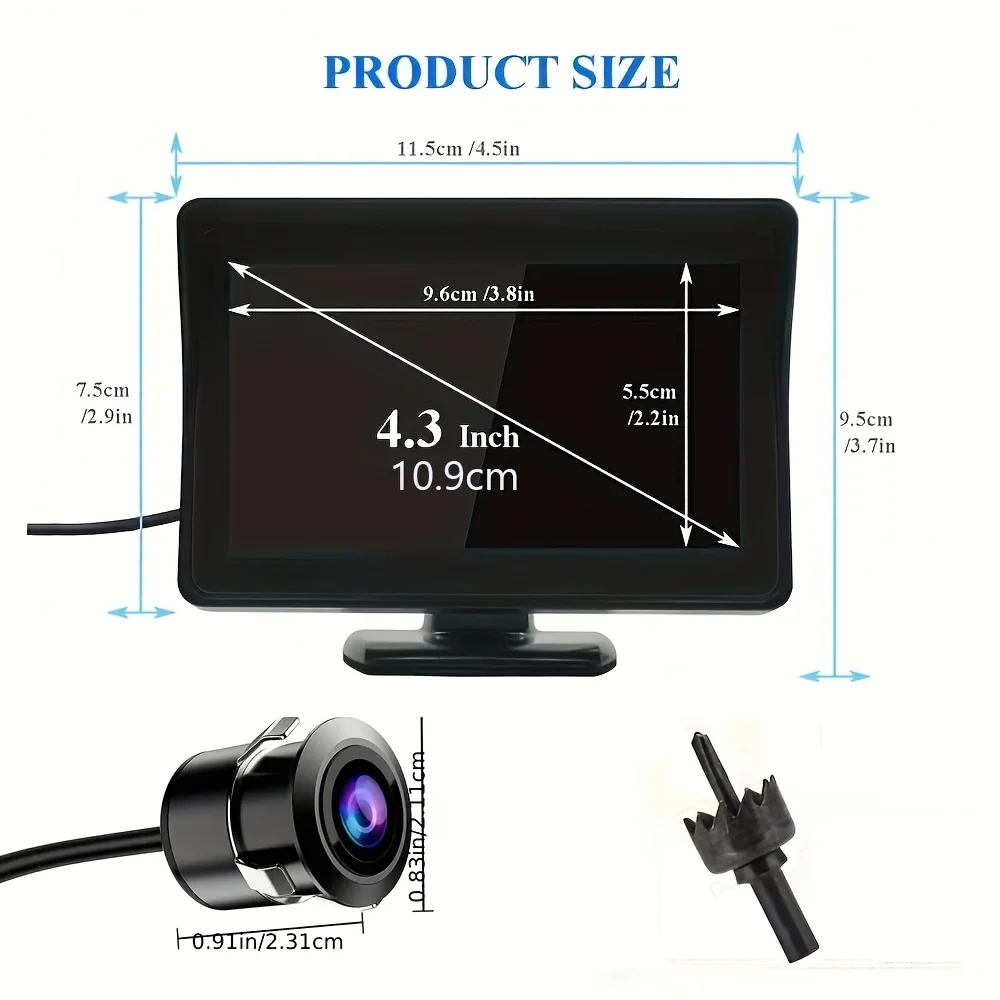 Universal Rearview Camera Kit with a 4.3-Inch Monitor, Suitable for Various Vehicles Including Suvs, Trucks, Campers, And Vans