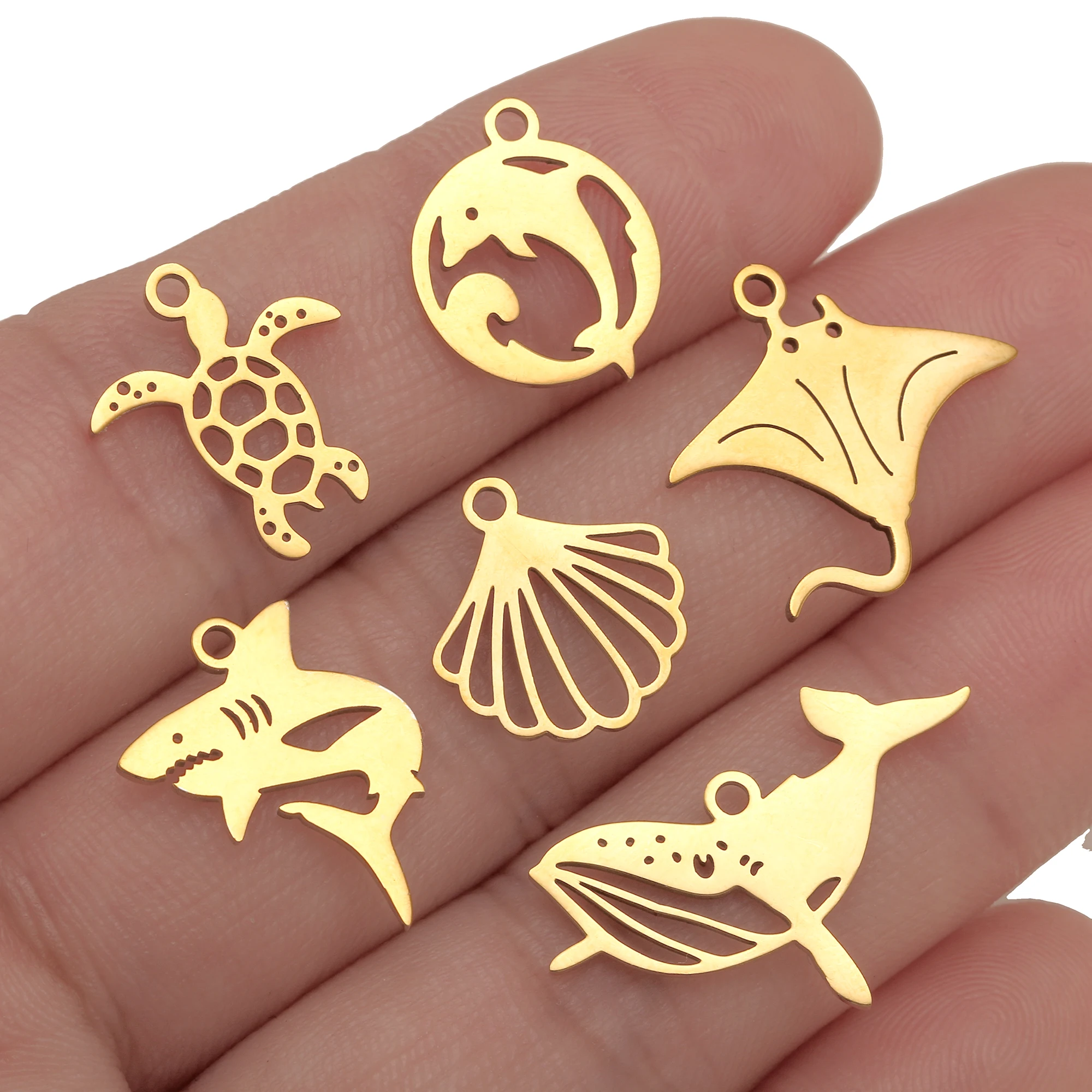 5Pcs Turtle/Shell/Starfish/Whale Charms Exquisite Stainless Steel Sea Animal Pendant DIY Necklace/Bracelets Craft Jewelry Making